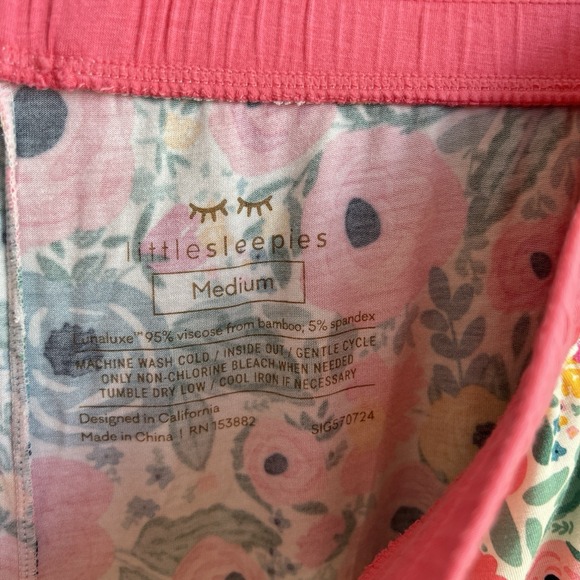 Little Sleepies Secret Garden Pink Floral Pajama Pants Lunaluxe Sz M Bamboo Pjs - Picture 7 of 8